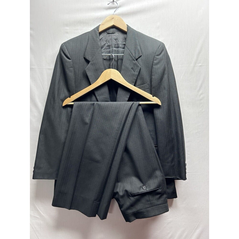 Oleg Cassini Men’s 38R? Pants 43 Waist Black Pinstripe Suit